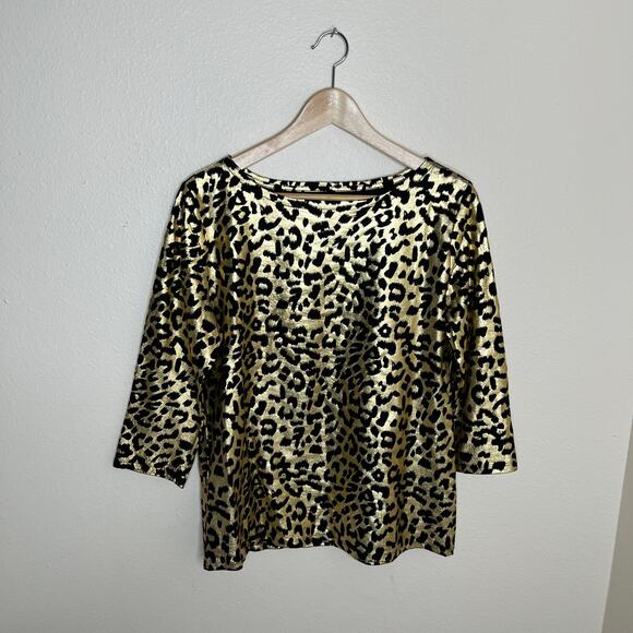 Rebecca Malone Gold Leopard Pattern Top Large - Picture 1 of 10